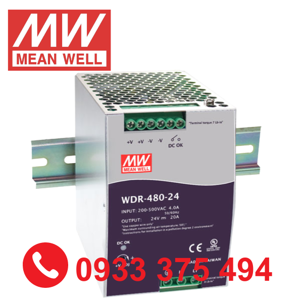 WDR-480-24| Nguồn Meanwell WDR-480-24 ( 480W 24V 20A )
