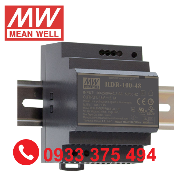 HDR-100-48| Nguồn Meanwell HDR-100-48 ( 92.2W 48V 1.92A )
