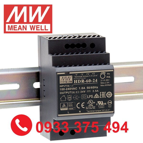 HDR-60-12| Nguồn Meanwell HDR-60-12 ( 54W 12V 4.5A )